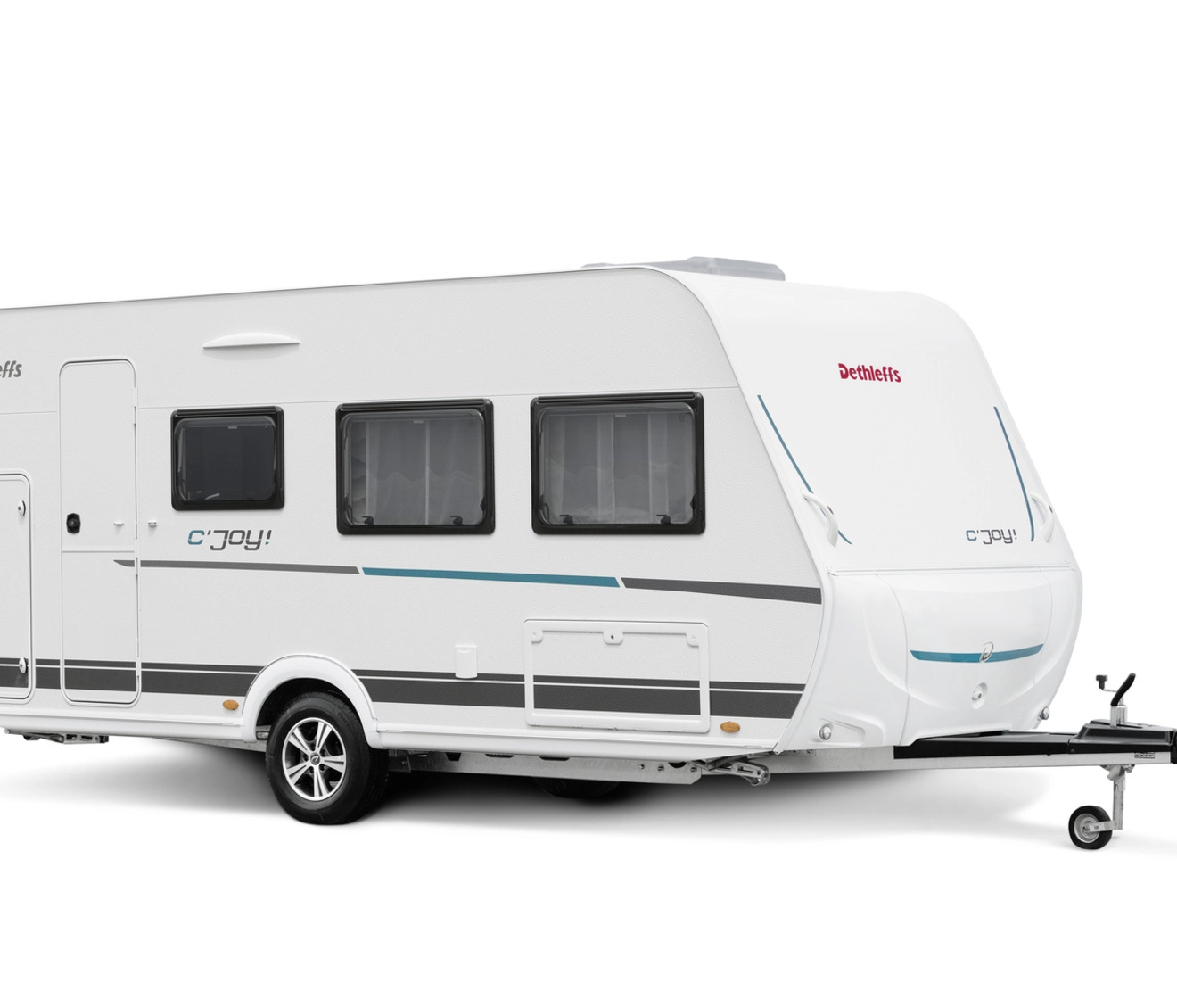 Caravane blanche Dethleffs c'joy avec trois fenêtres latérales
