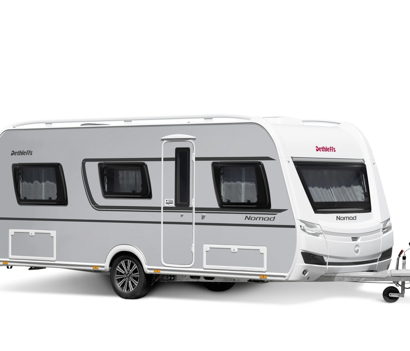 Caravane Dethleffs Nomad grise sur fond blanc